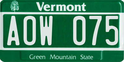 VT license plate AOW075