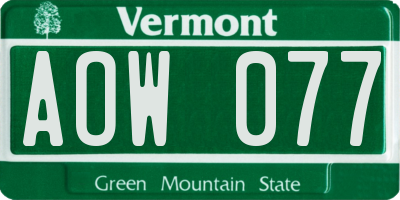 VT license plate AOW077