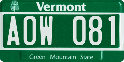 VT license plate AOW081