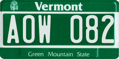 VT license plate AOW082