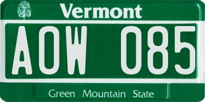 VT license plate AOW085