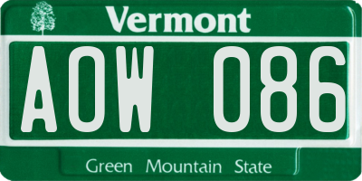 VT license plate AOW086