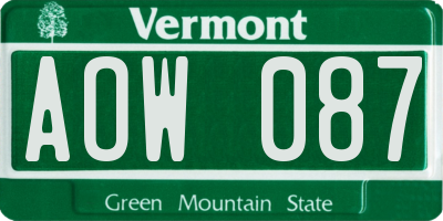 VT license plate AOW087