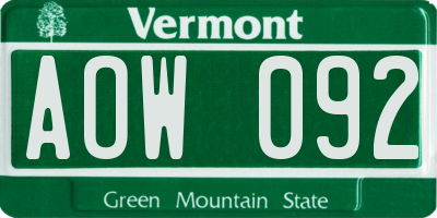 VT license plate AOW092