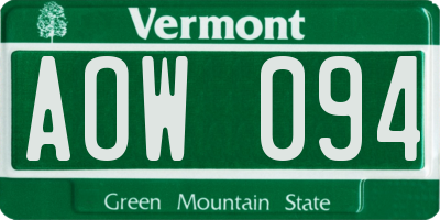 VT license plate AOW094