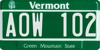 VT license plate AOW102