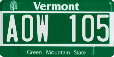 VT license plate AOW105
