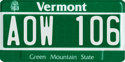 VT license plate AOW106