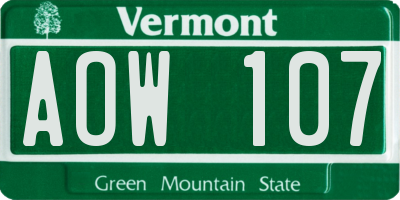 VT license plate AOW107