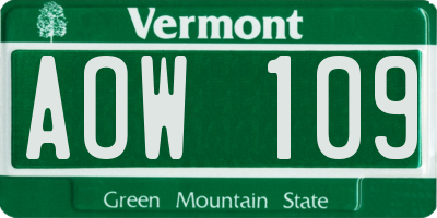 VT license plate AOW109