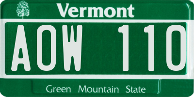 VT license plate AOW110