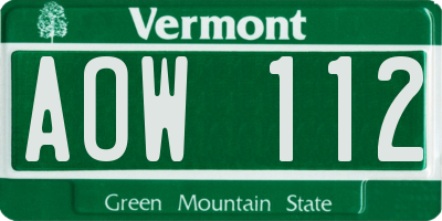 VT license plate AOW112