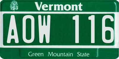 VT license plate AOW116