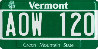 VT license plate AOW120
