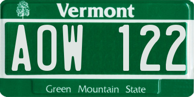 VT license plate AOW122