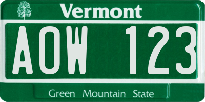 VT license plate AOW123
