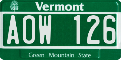 VT license plate AOW126