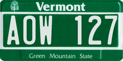 VT license plate AOW127
