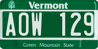 VT license plate AOW129