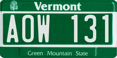 VT license plate AOW131