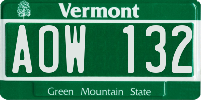 VT license plate AOW132