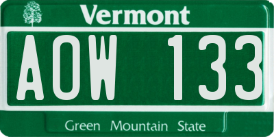 VT license plate AOW133