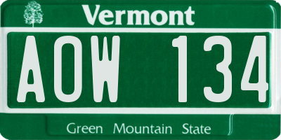 VT license plate AOW134