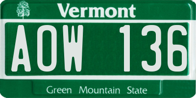 VT license plate AOW136
