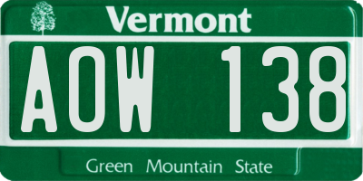 VT license plate AOW138