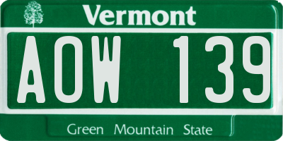 VT license plate AOW139