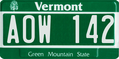 VT license plate AOW142