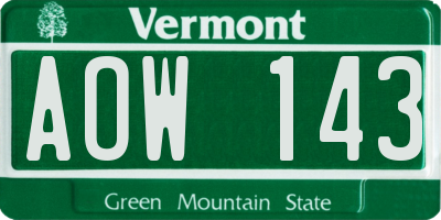 VT license plate AOW143