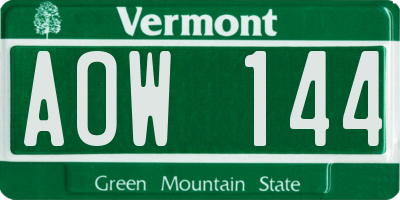 VT license plate AOW144