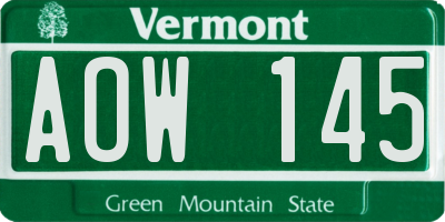 VT license plate AOW145