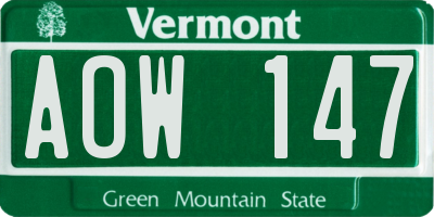 VT license plate AOW147
