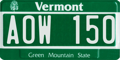 VT license plate AOW150