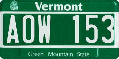 VT license plate AOW153