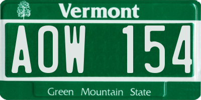 VT license plate AOW154