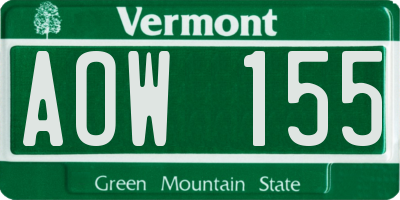 VT license plate AOW155