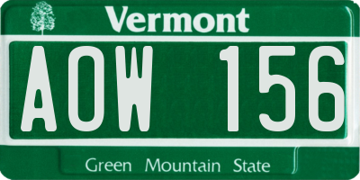 VT license plate AOW156