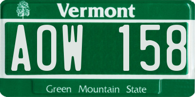 VT license plate AOW158