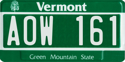 VT license plate AOW161