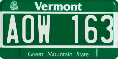 VT license plate AOW163