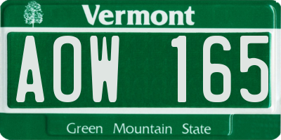 VT license plate AOW165