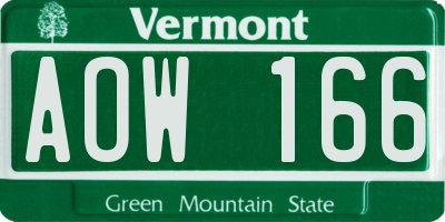 VT license plate AOW166