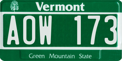 VT license plate AOW173