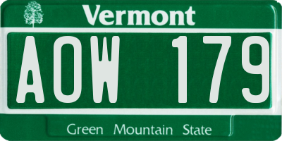 VT license plate AOW179