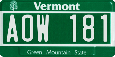 VT license plate AOW181