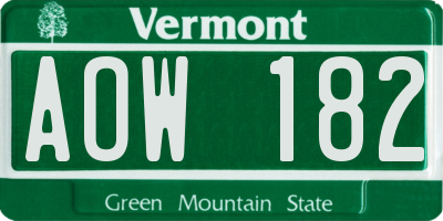 VT license plate AOW182