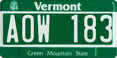 VT license plate AOW183